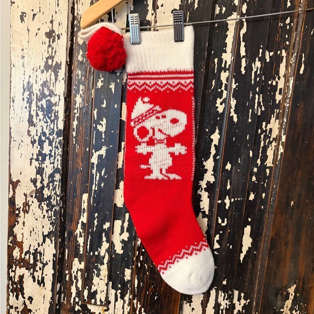 Hallmark Snoopy vintage Christmas Pom Stocking. Made in the USA.